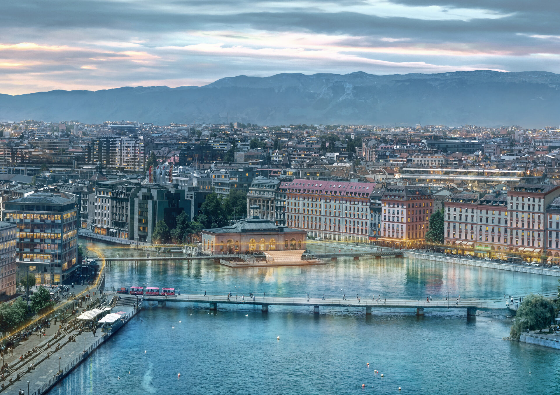 Vue aérienne de Genève et du Salève